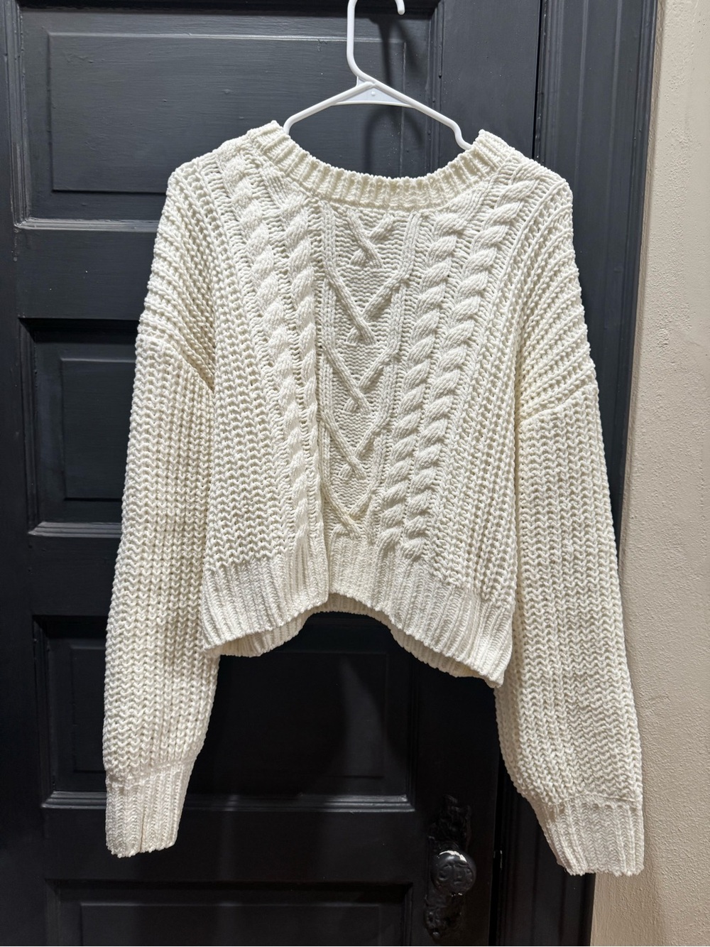 Altar'd State Cream Cable Knit Cropped Sweater
